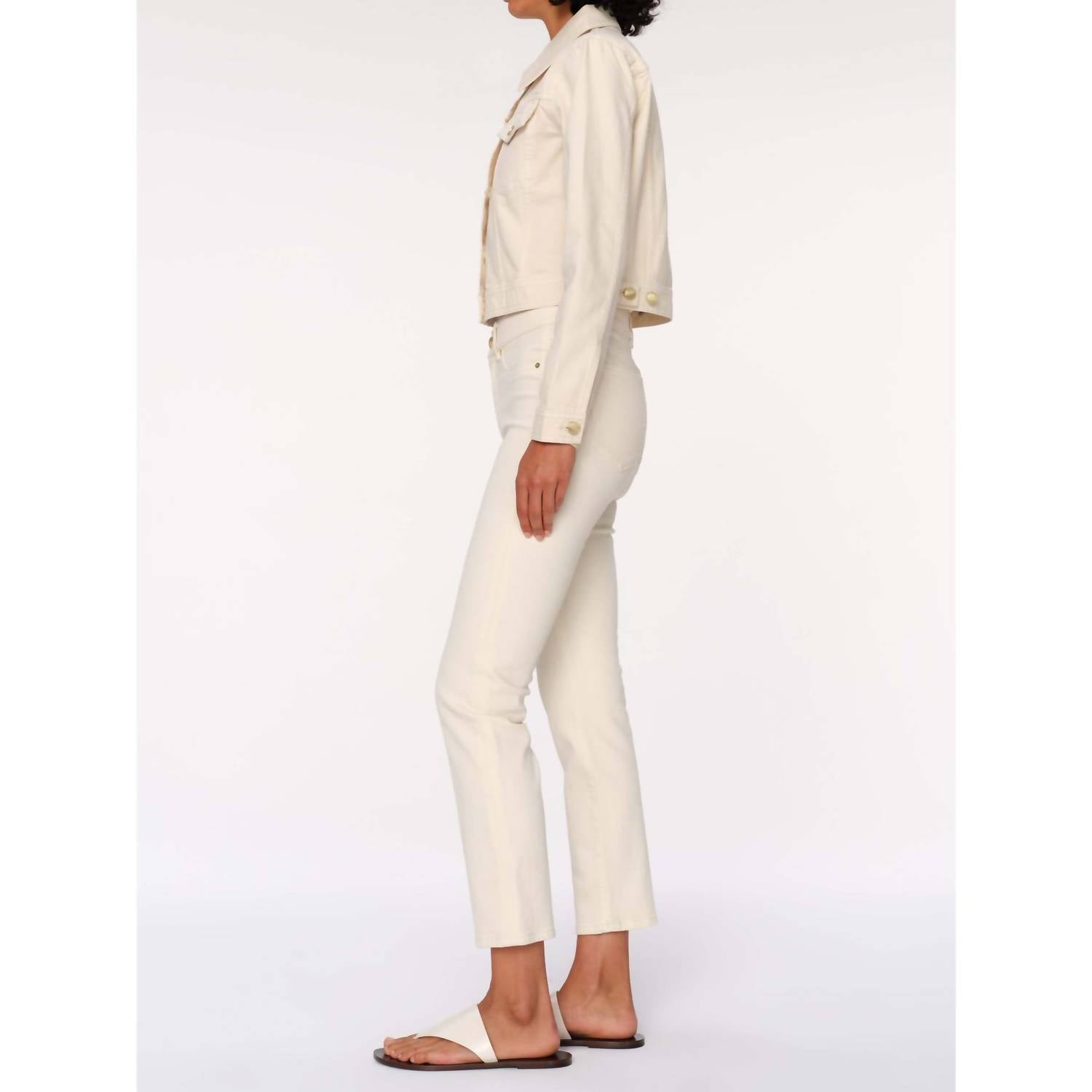 DL1961 - Women's Mara Straight Mid Rise Instasculpt Ankle Jeans in ecru - women's jeans - detail view