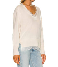 Brochu Walker Lace V Layered Pullover Sweater in ivory - women's sweater - detail view
