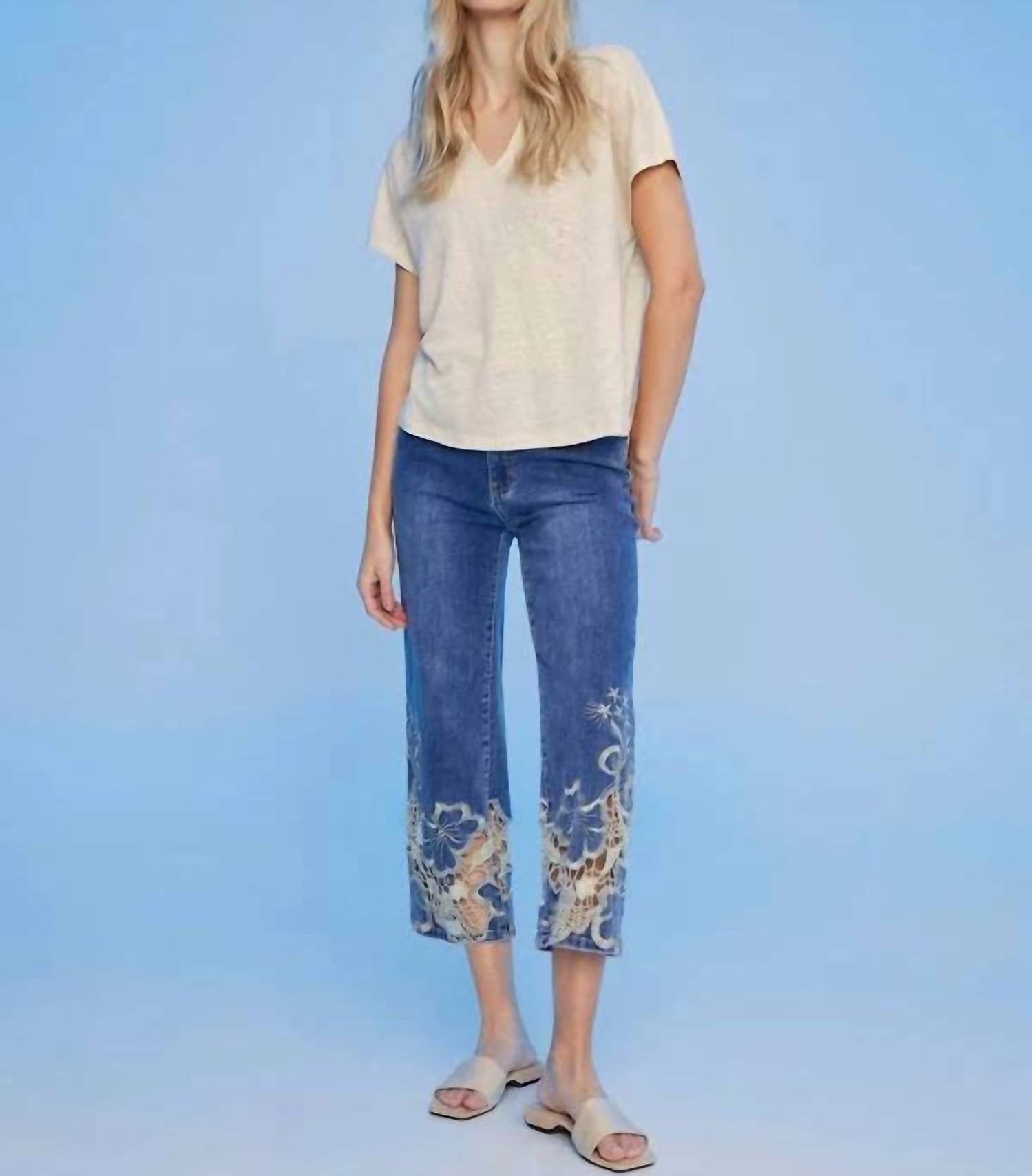 Charlie B - Flare Leg Lace Bottom Crop Jean