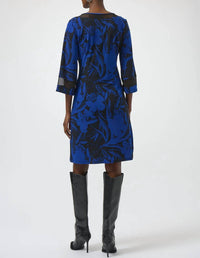 Joseph Ribkoff - Floral Print V-neck 3/4 Sleeve A-line Dress