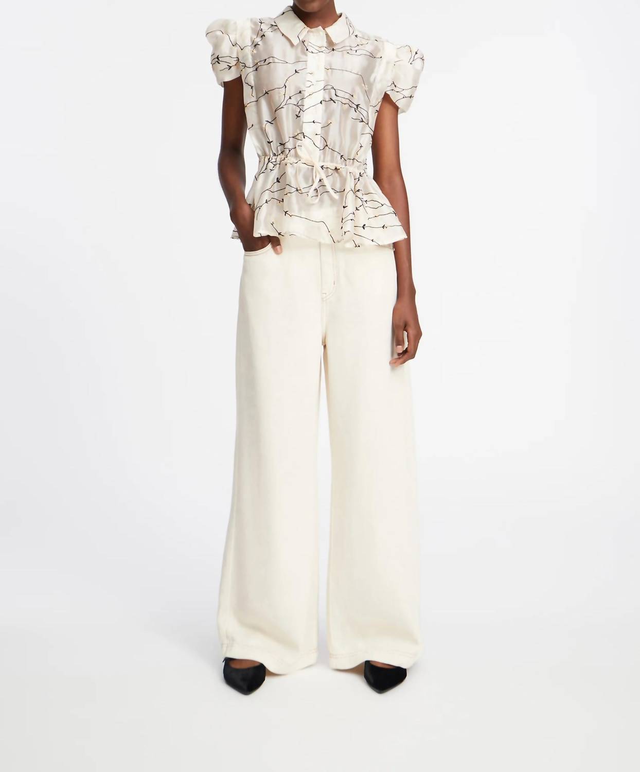 MUNTHE Peona Short Sleeve Blouse in beige - women's blouse