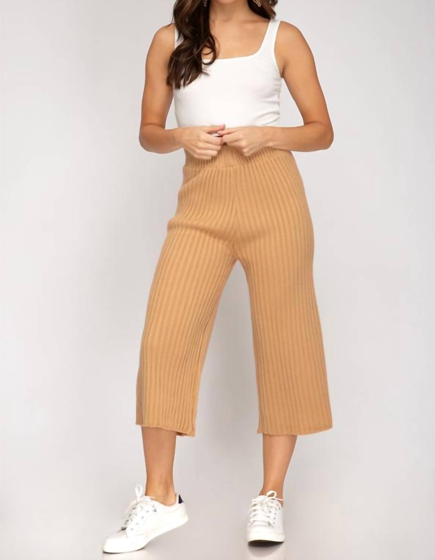 She + Sky - Rib Knit Sweater Culotte Pants