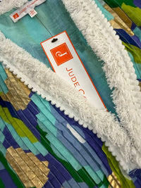 JUDE CONNALLY Larissa Abstract Moma Iris Dress in purple gold aqua lime - women's dress - detail view