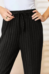 Basic Bae - Full Size Ribbed Drawstring Hooded Top And Straight Pants Set