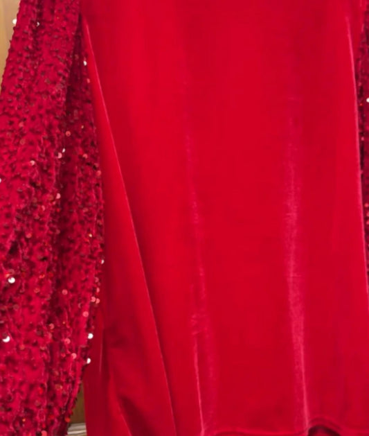 Haptics - Women's Mock Neck Sequins Velvet Color Block Bubble Long Sleeve Solid Top - Plus