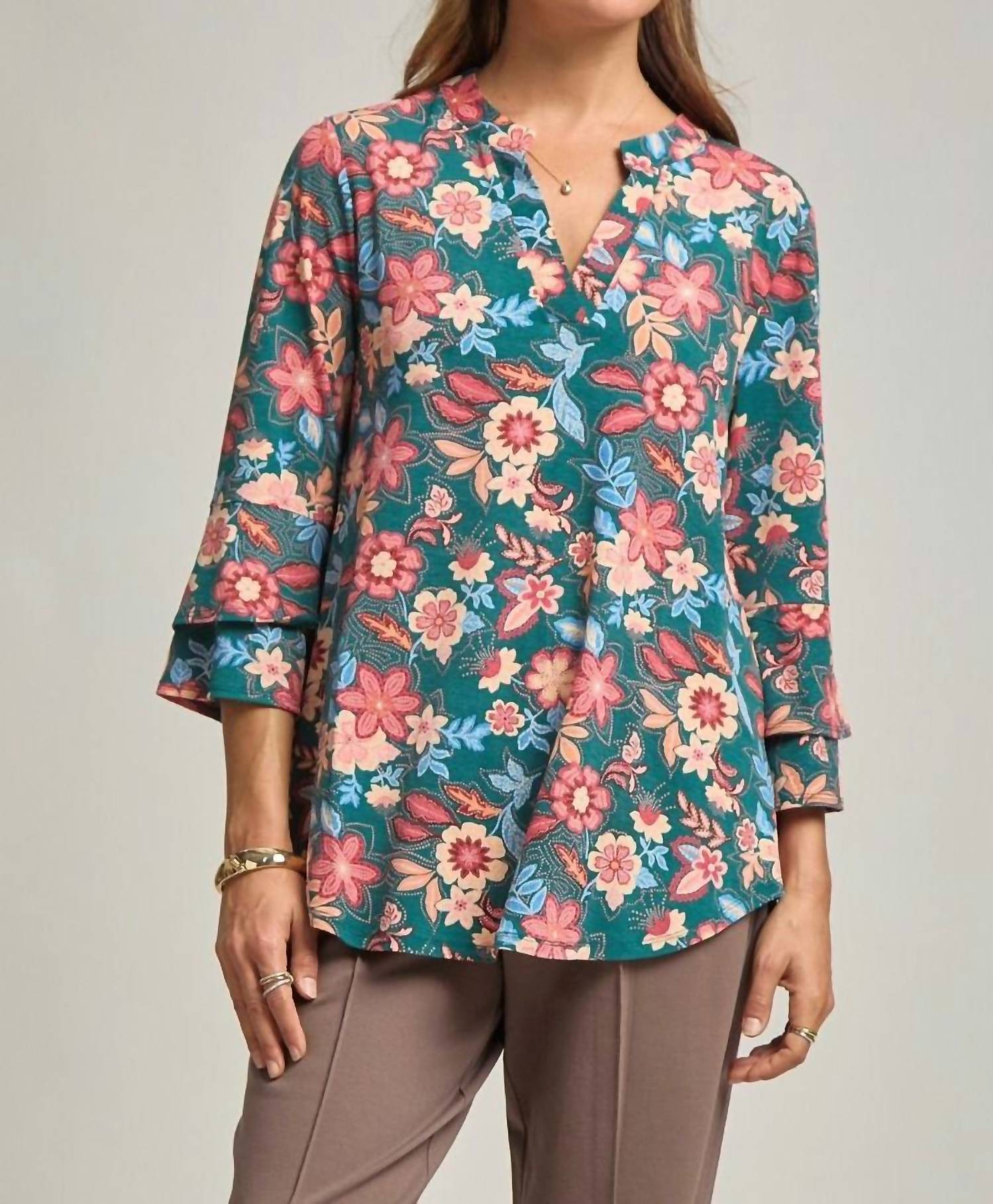 Dear Scarlett - Tiered Bell Sleeve Floral Top