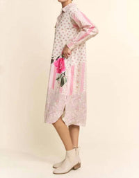 Davi & Dani - Women's Printed Flower Patched Maxi Duster Shirt Top