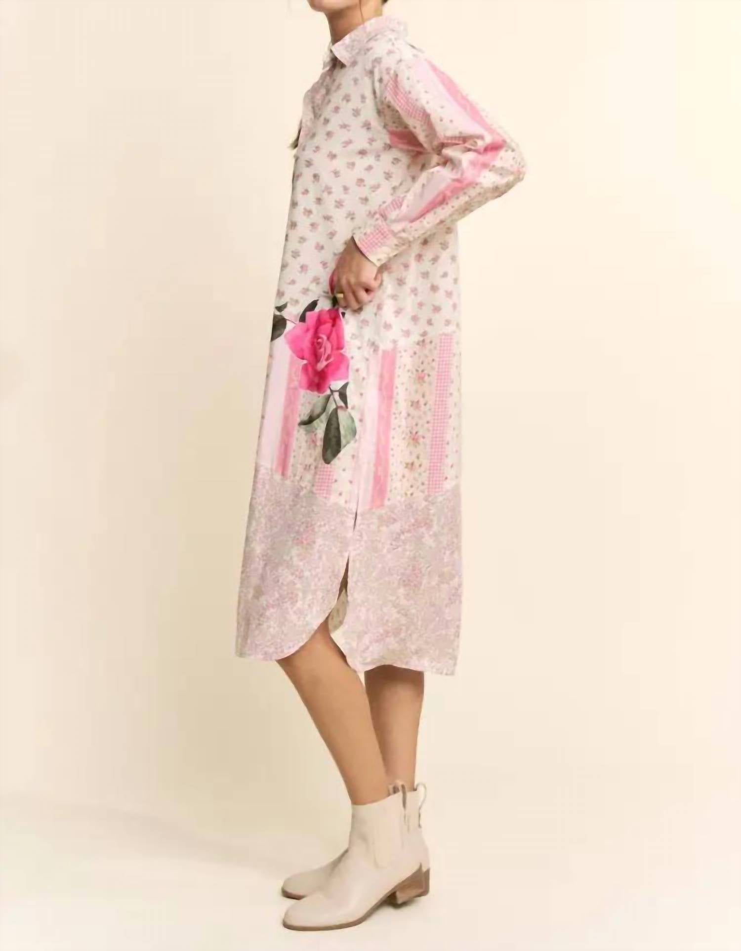 Davi & Dani - Women's Printed Flower Patched Maxi Duster Shirt Top