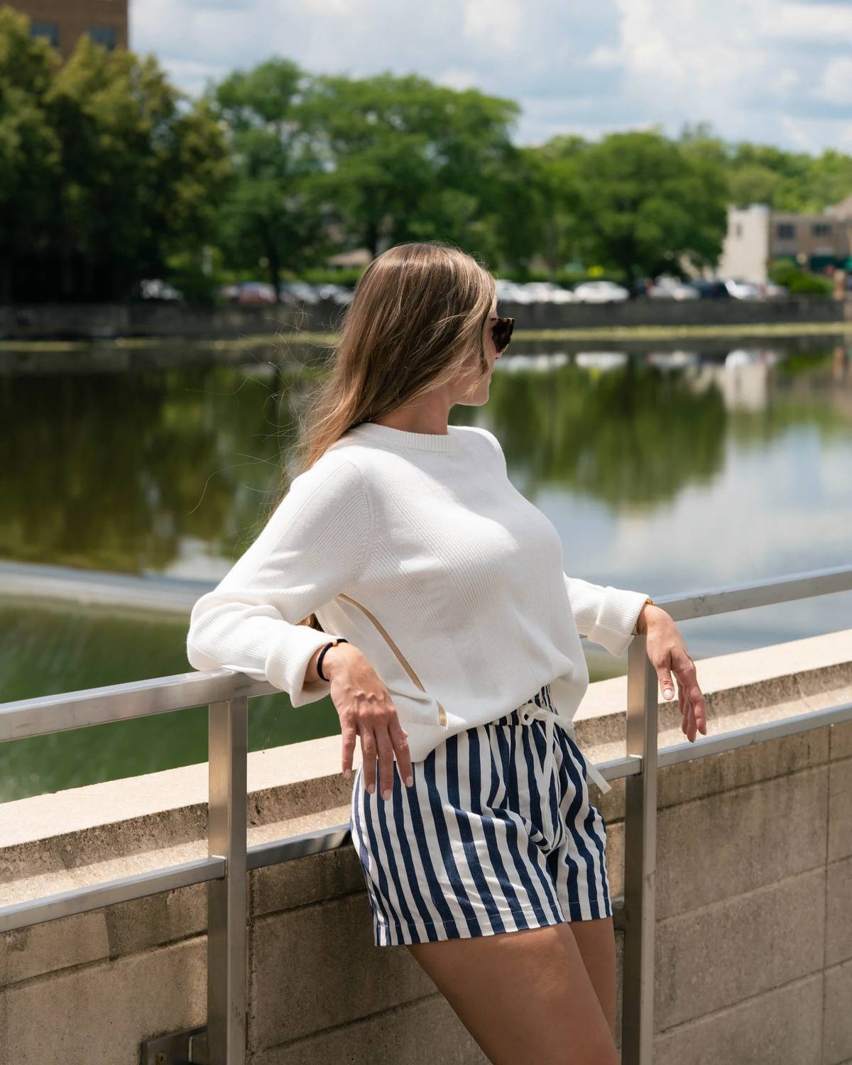 Anniewear - Stripe Twill Denim Shorts