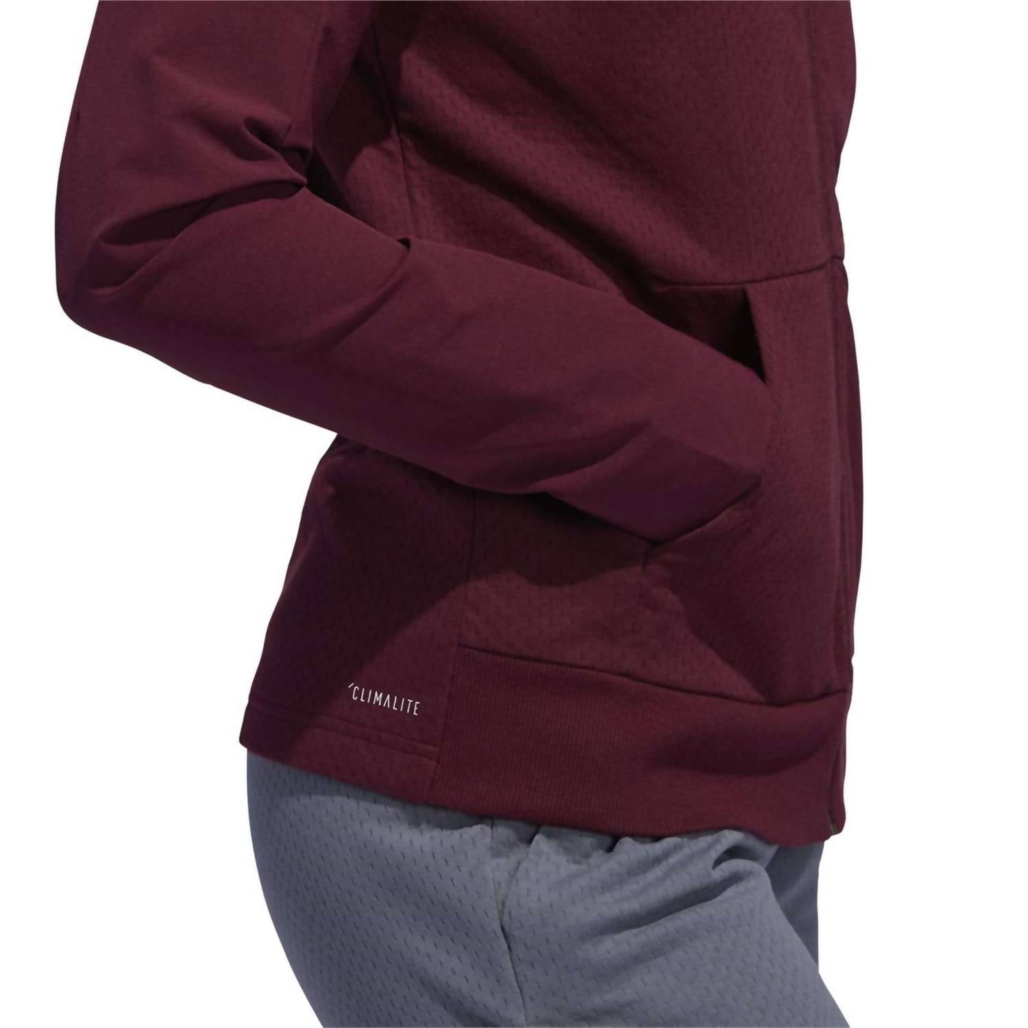 adidas Women's Squad Bomber Jacket in maroon - women's jacket - detail view