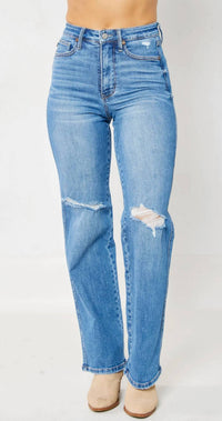 Judy Blue - High Waist Tummy Control Knee Destroy Straight Jeans