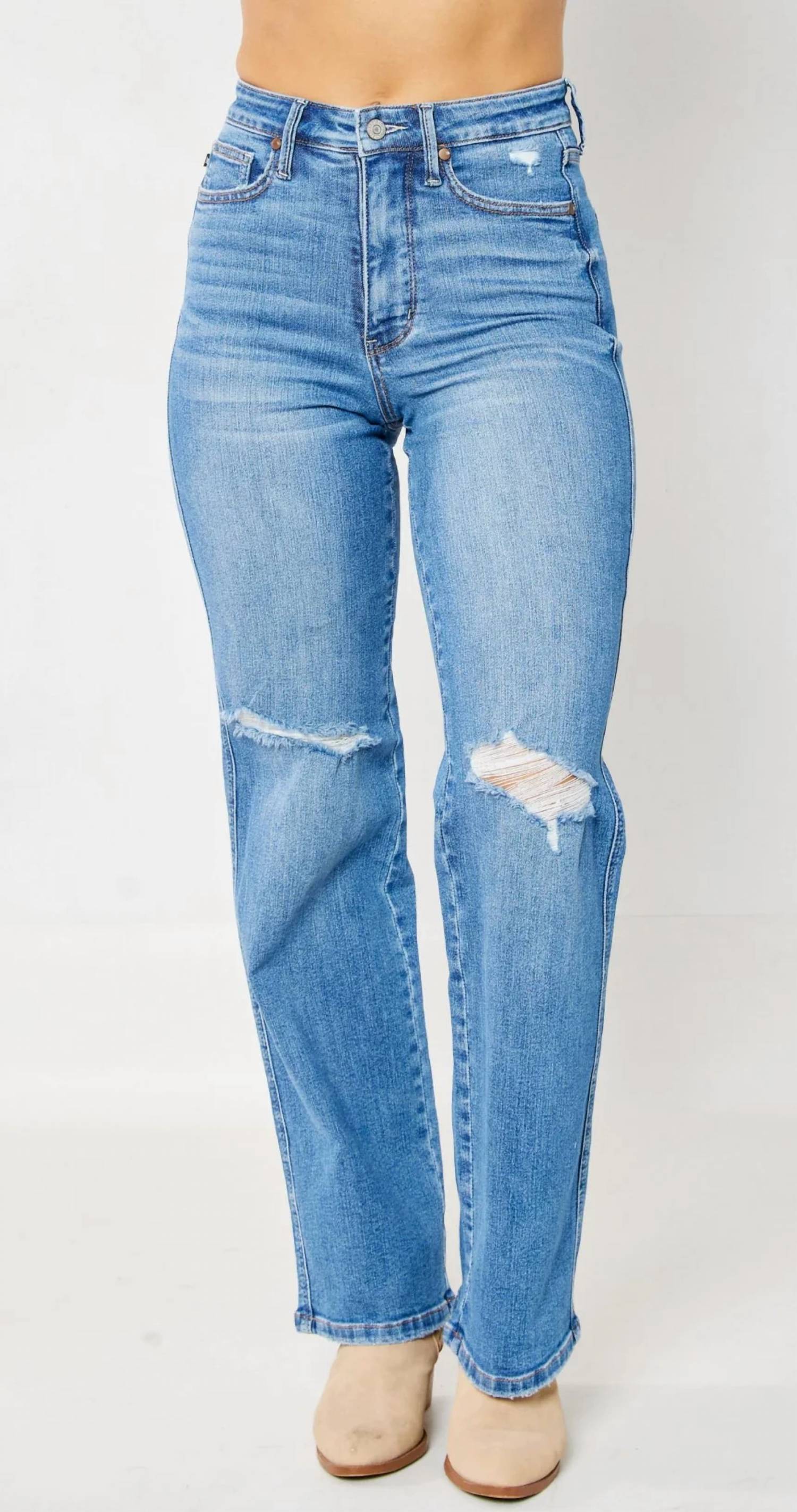 Judy Blue - High Waist Tummy Control Knee Destroy Straight Jeans