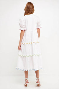 2.7 August Apparel - Scallop Edge Puffy Short Sleeve Midi Dress