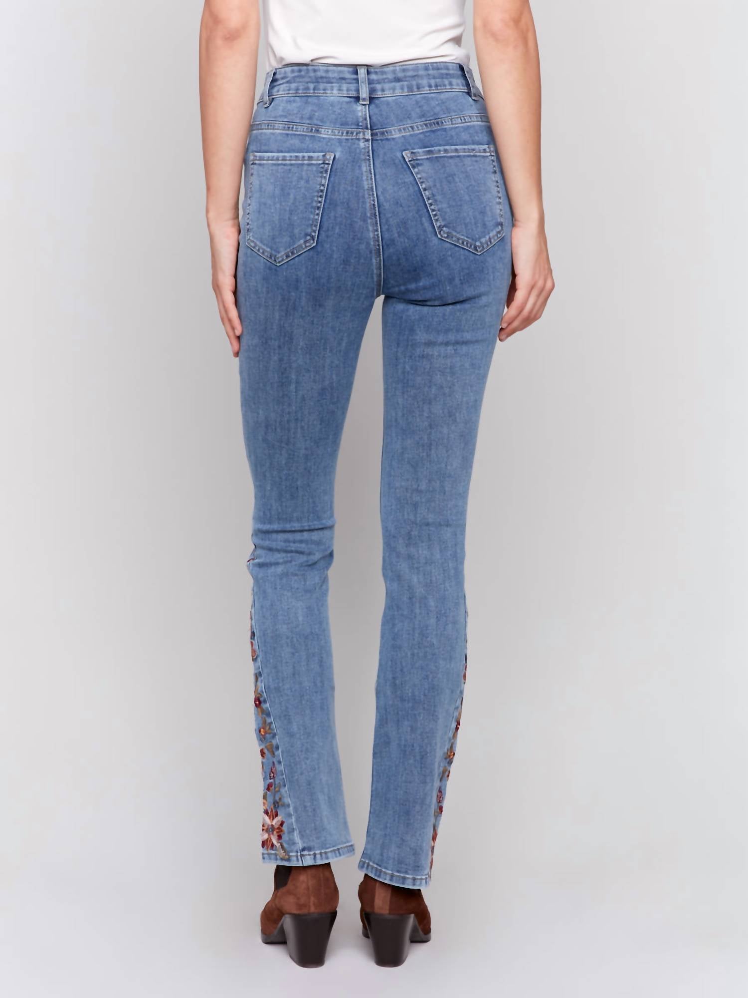 Charlie B - Embroidered Hem Denim Bootcut Jean