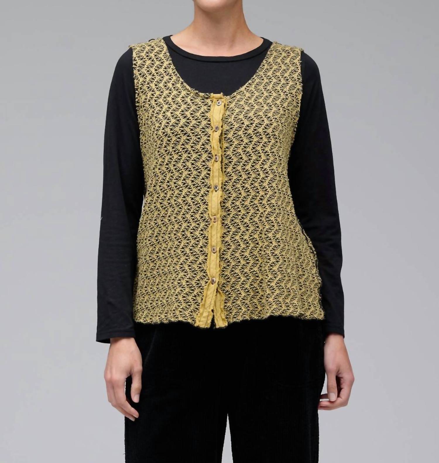 cut loose Tandoori Crochet Vest in black natural - women's jacket