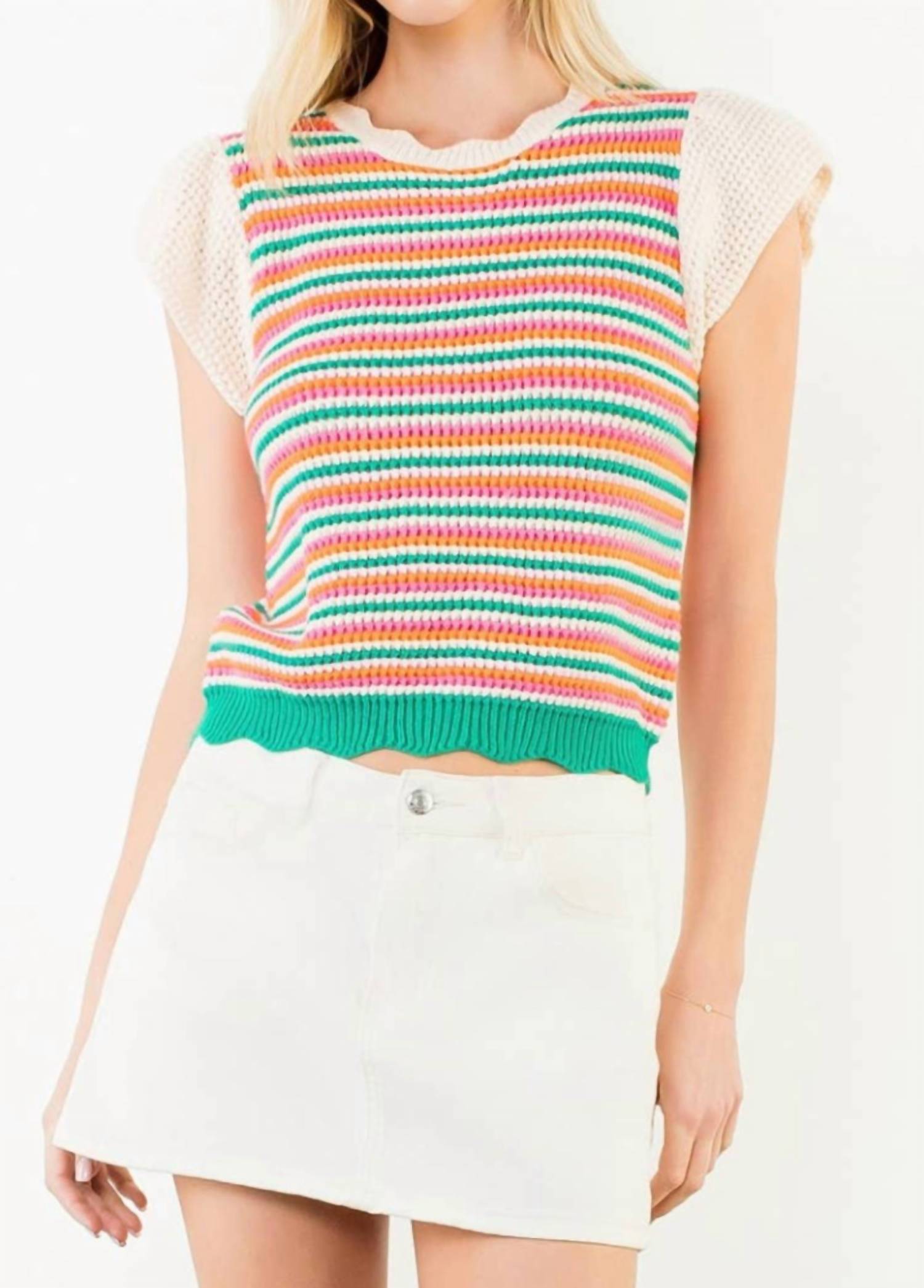 Thml - Scallop Hem Striped Knit Top