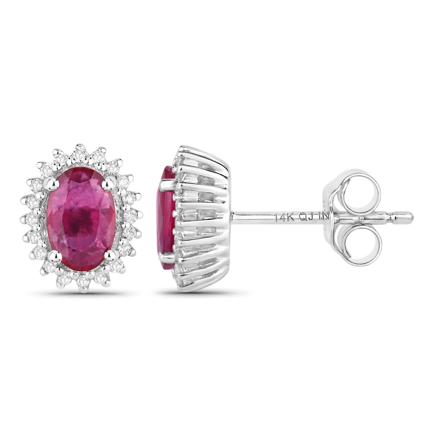 Diana M Jewels Women's Oval Natural Ruby Stud Earrings (1.16 Ct) - Petite in 14k white gold - women's jewelry - detail view