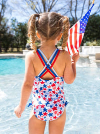 Rufflebutts - Girl's Shimmer Star-spangled Cross-back Swimsuit