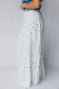 Shewin - High Waist Tiny Floral Print Boho Maxi Skirt