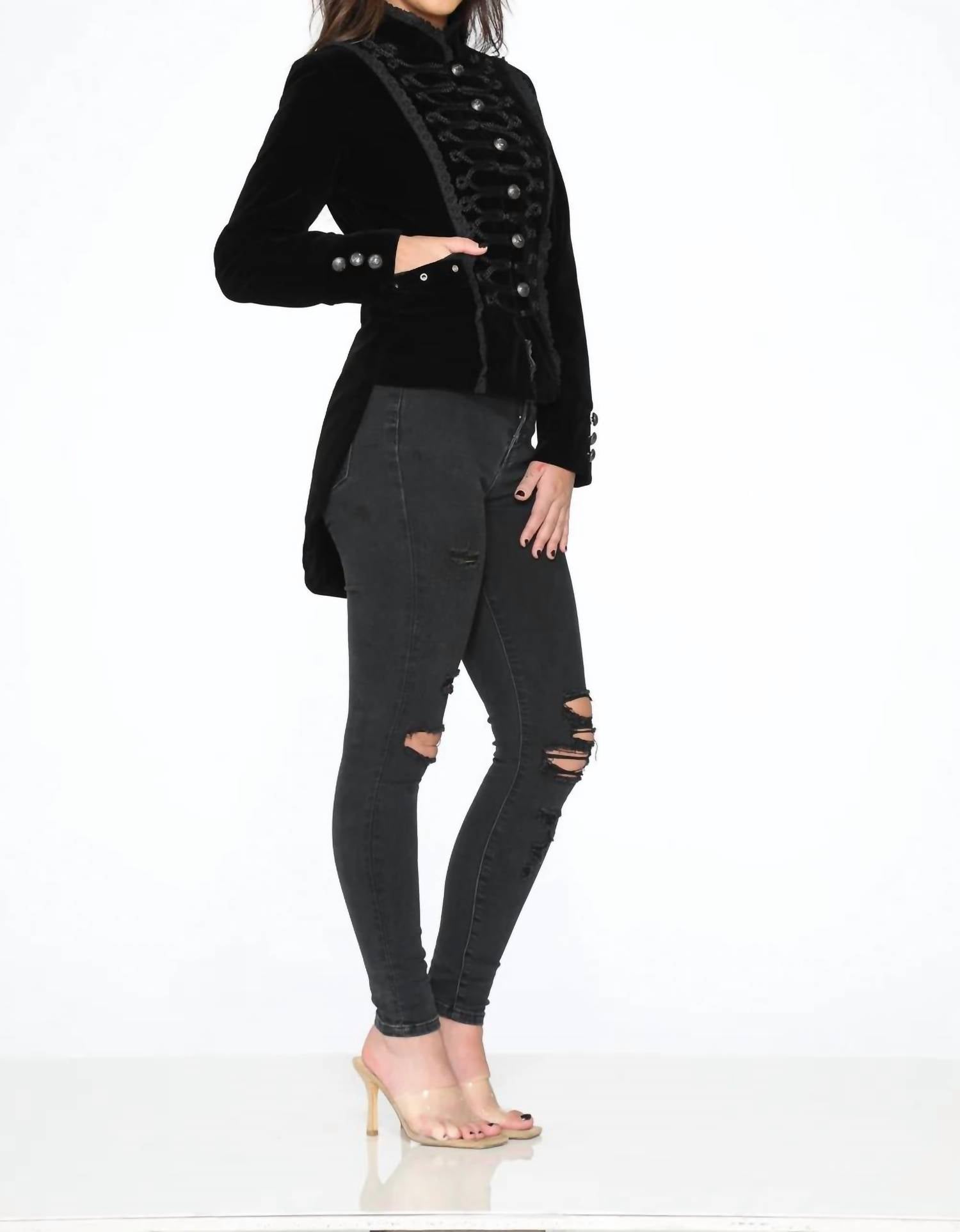 Orchid Bloom - Velvet Tailed Jacket With Linen