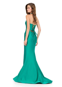 ASHLEYlauren Fitted Halter Prom Dress in emerald - women's dress - alternate view
