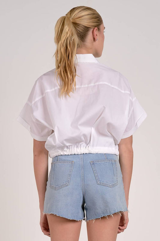 Elan - Tie Waist Short Sleeve Button-down Top