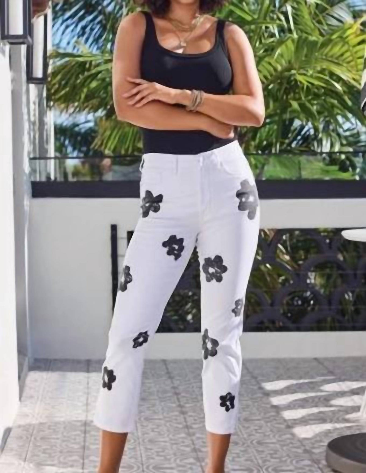 Tribal - Women's Audrey Printed Slim Crop Pants With Slit