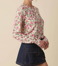 OLIVACEOUS Emilee Floral Cardigan in pink red - women's cardigan - detail view