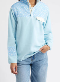 The Happy Camp3r Embroidered Fleece Pullover in ditsy ice blue - women's sweater
