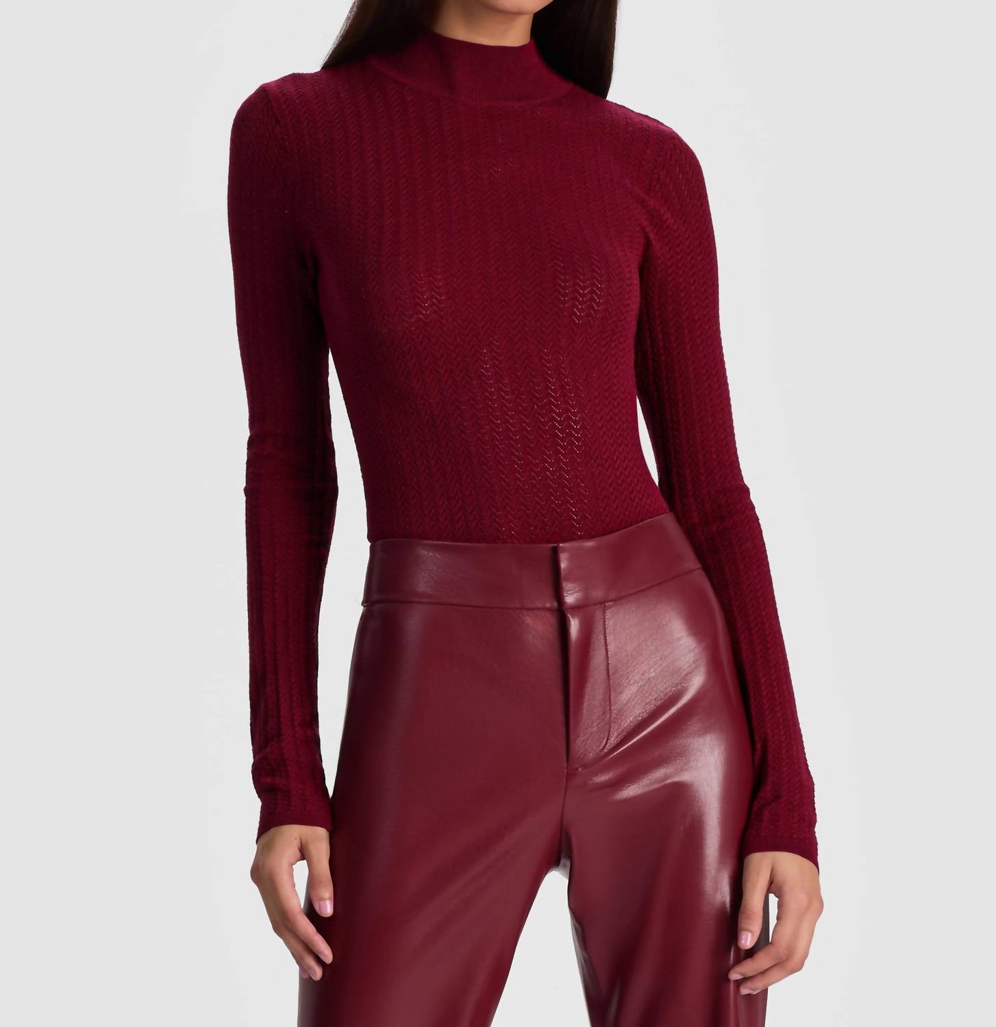 Alice + Olivia - Lanie Pointelle Long Sleeve Mock Neck Top
