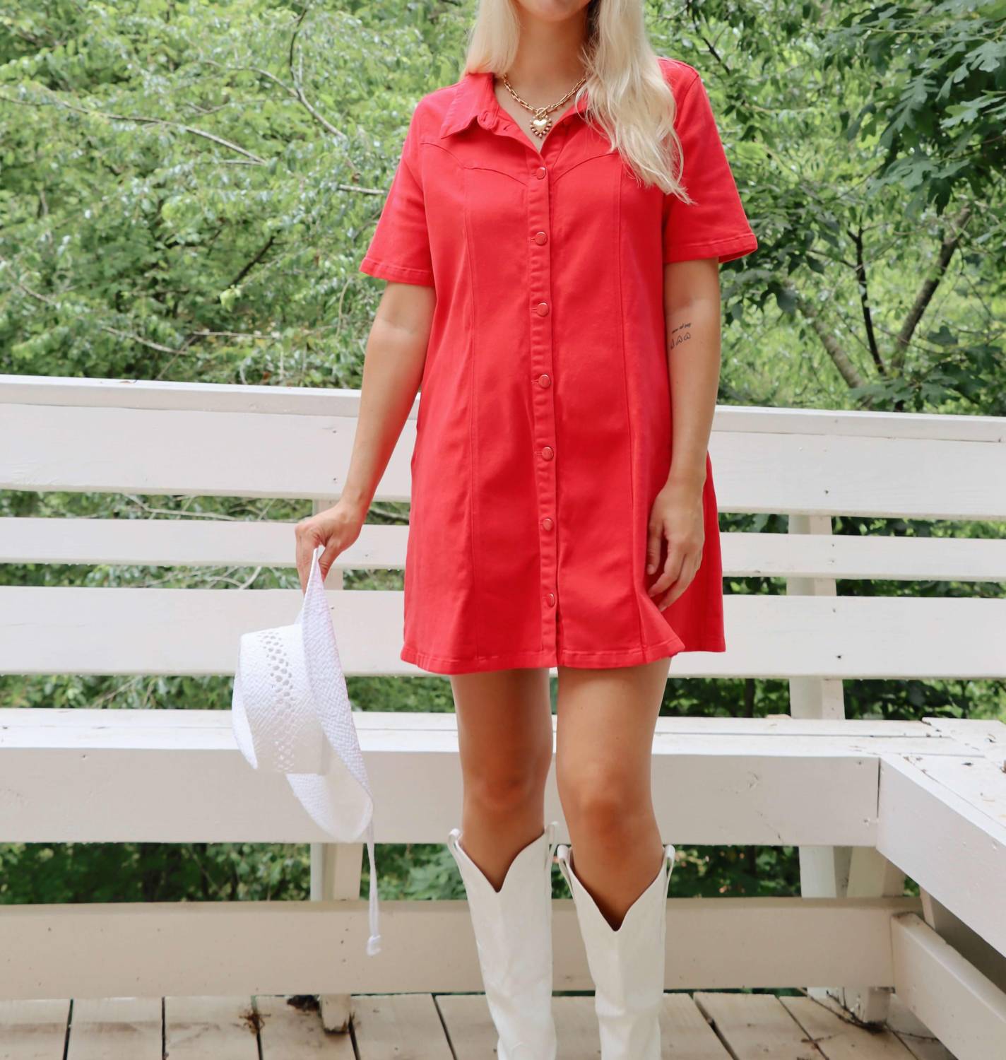 2.7 AUGUST APPAREL Love Me Denim Mini Dress in watermelon - women's dress - alternate view