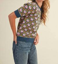 &merci Brandy Floral Knit Sweater in peacock blue multi - women's sweater