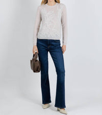 Kinross Floral Embroidered Crew Sweater in cloud - women's sweater - detail view