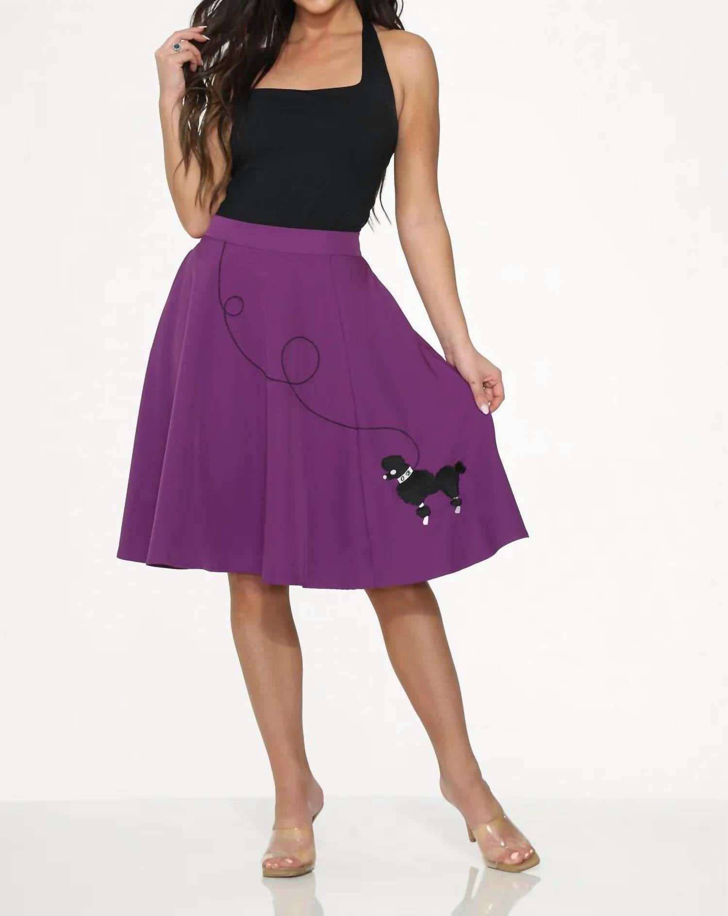 Orchid Bloom - Embroidered Poodle Swing Skirt