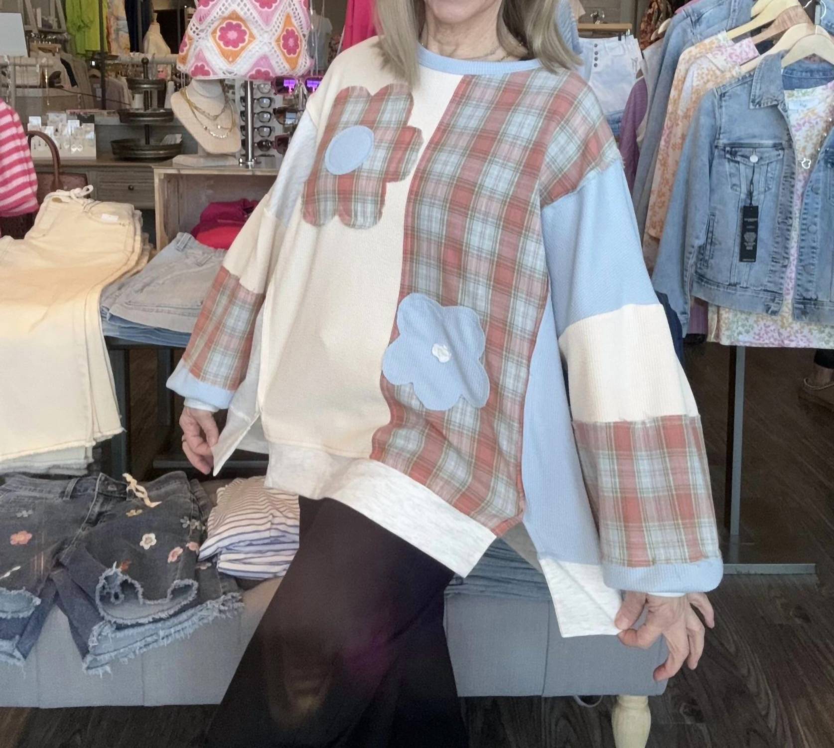 Haptics - Floral Patch Color Block Knit Top