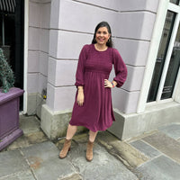 Cotton Bleu - Smocking Detail Long Sleeve Dress