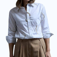 Purple Maroon Gathered Embroidered Shirt in white - women's shirt