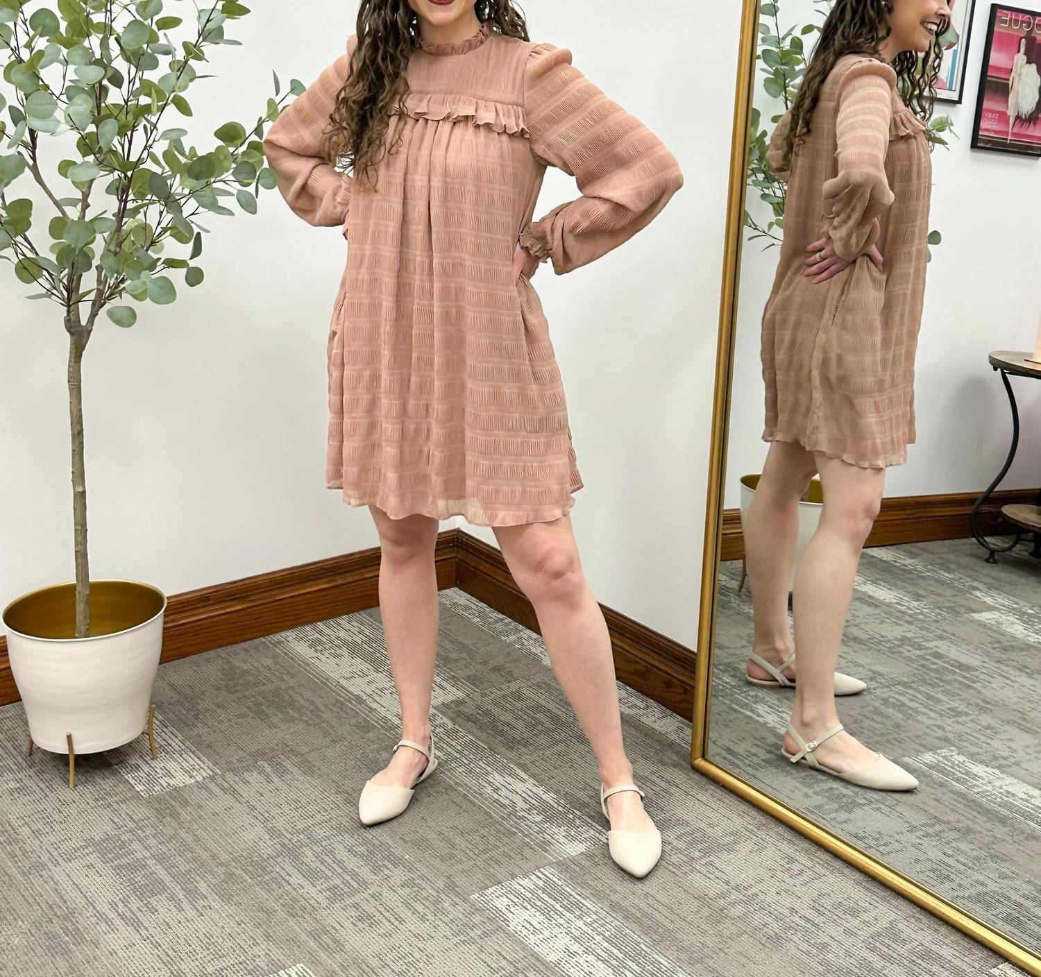 Listicle - Textured Long Sleeve Mini Dress