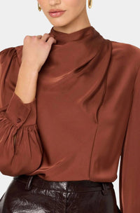 ASTR Ivonne Satin Top in rust - women's blouse - detail view
