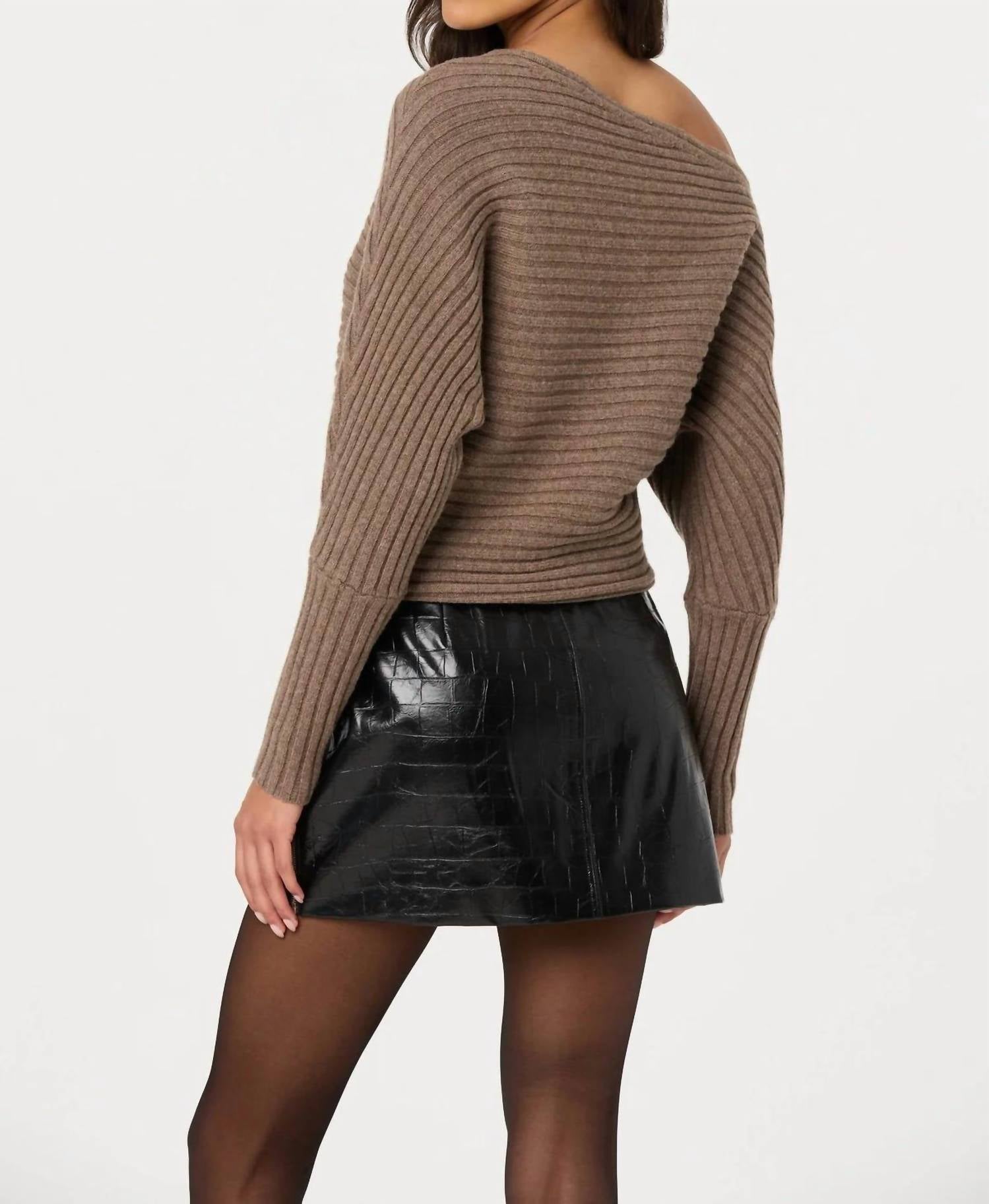 ASTR Samaria Off Shoulder Dolman Sweater in mocha - women's sweater - alternate view