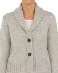 LE TRICOT PERUGIA Cardigan Corto Sweater in silver - women's cardigan - detail view