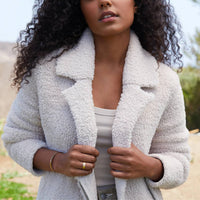 BAREFOOT DREAMS CozyChic Shearling Moto Jacket in stone - women's jacket - alternate view