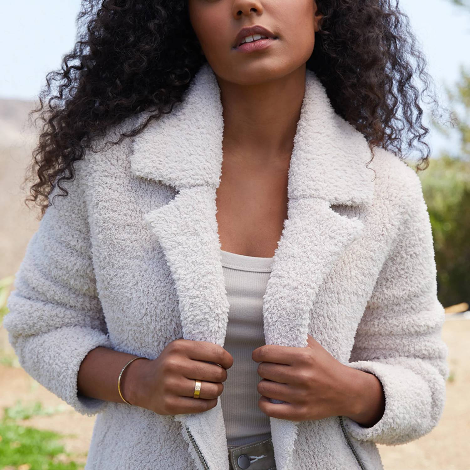 BAREFOOT DREAMS CozyChic Shearling Moto Jacket in stone - women's jacket - alternate view