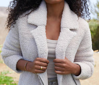 BAREFOOT DREAMS CozyChic Shearling Moto Jacket in stone - women's jacket - detail view