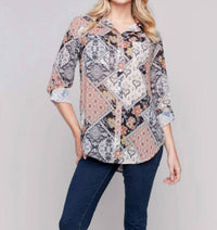 Charlie B - Paisley Button Three Quarter Sleeve Blouse