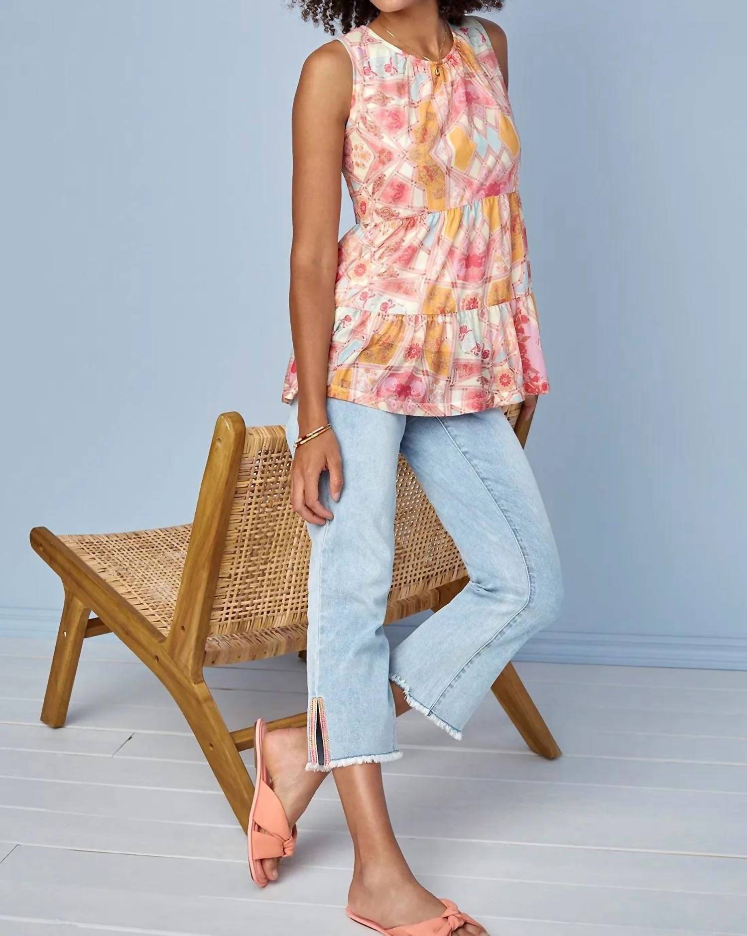 Tribal - Silvia Side Slit Straight Leg Jean