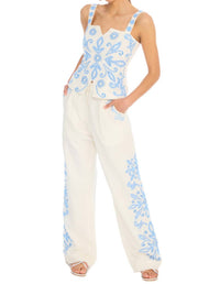 ALLISON NEW YORK Embroidered Audrey Pant in blue white - women's pants