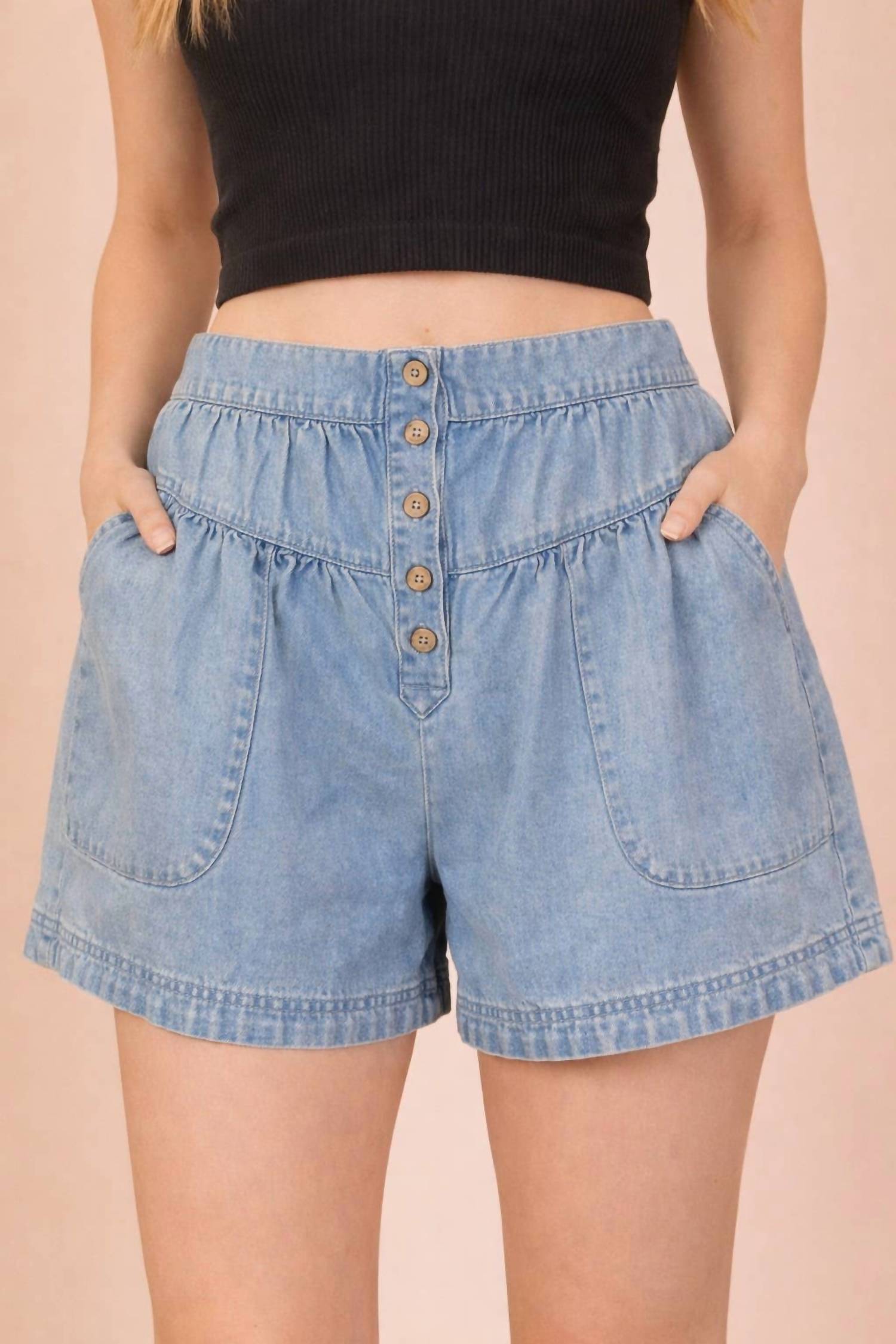 Very J - Chambray Button Down Shorts