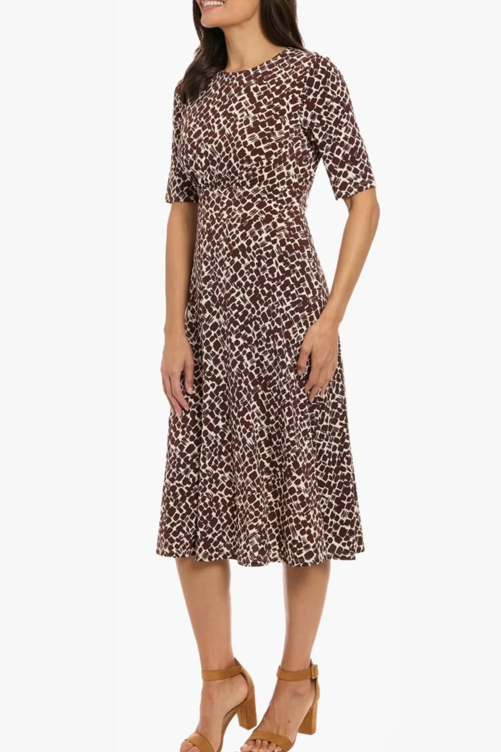 London Times - Multi Print A-Line Midi Dress