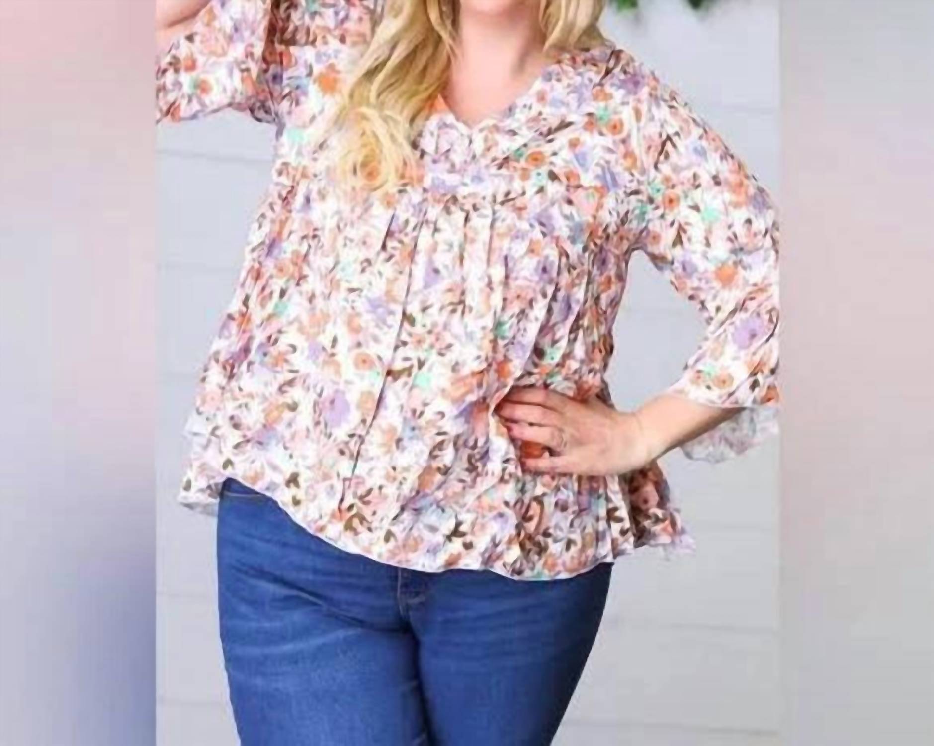Sugarfox - Watercolor Floral Ruffle Top